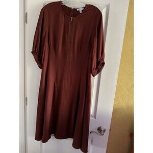 Nordstrom‎ Zip Front Puff Sleeve Dress In Rust Women’s Size Large